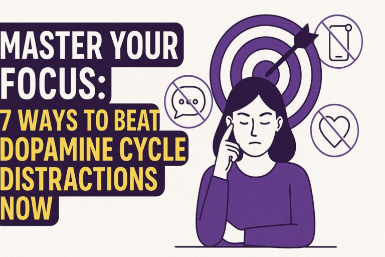 Graphic illustrating the brain's reward pathway and the impact of dopamine cycle distractions.