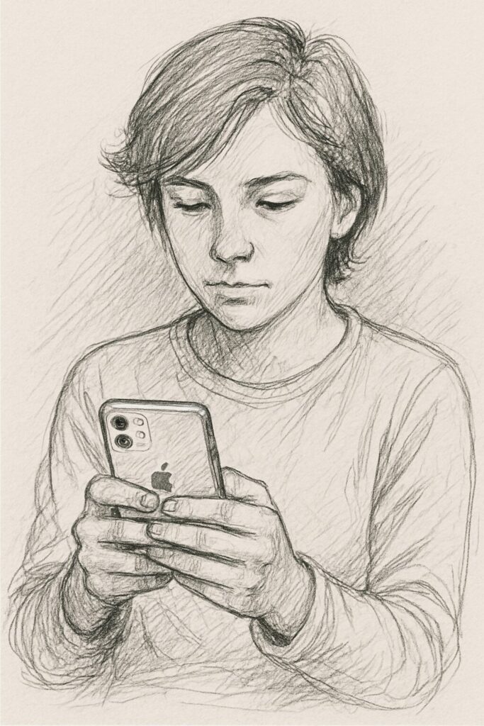 Person mindfully putting their phone away, representing freedom from dopamine cycle distractions.
